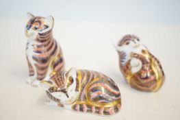 3x Royal crown derby cats with gold stoppers