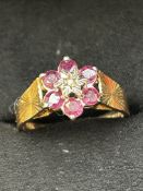 9ct gold ring with diamonds and rubies, size Q, 3.