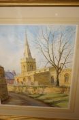 Framed watercolour by Rodger Corfe titled church S