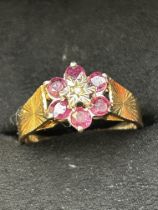 9ct gold ring with diamonds and rubies, size Q, 3.