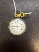 Sterling silver fob watch with key