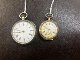 Gold plated fob watch & white metal fob watch