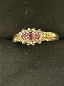 9ct Gold ring set with diamonds & rubies Size Q 3.