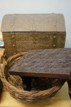 Brass box, small stool & basket