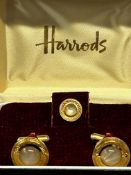 Harrods gold coloured cufflinks & tiepin with cent