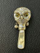 Silver owl baby rattle & pearl handle