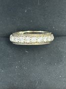 9ct Gold band ring set with cz stones Size M 2.4g
