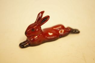 Royal Douton flambe lying down rabbit