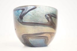 Iridescent glass bowl indistinct signature to base