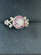 9ct Gold ring set with rubies & diamond Size Q 2.4