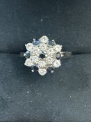 9ct Gold ring set with sapphires & cz stones Size