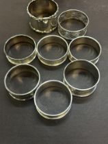 8x Silver napkin rings - 7 with hallmarks 1 white