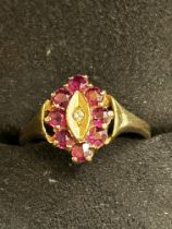 9ct gold ring set with diamond & rubies Size M 2.6