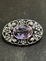 Silver & amethyst brooch