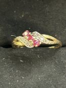 Gold ring set with diamond & ruby (Hallmarked rubb