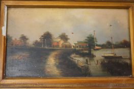 Small oil on board lake scene signed C Beaty 1887