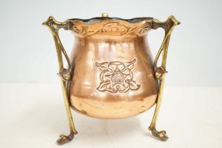 Art nouveau brass & copper cauldron Height 23 cm
