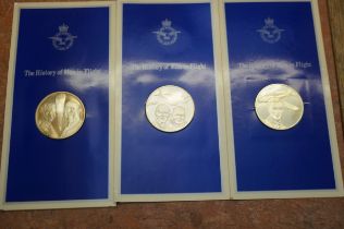 The History of man in flight 3x Silver gilt coins