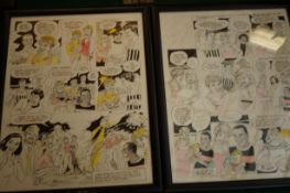 2x Cartoon prints, 1 signed Noel Edmonds,Roy Castl