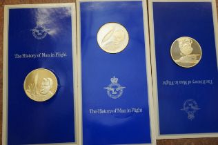 The History of man in flight 3x Silver gilt coins