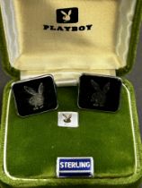 Playboy cufflinks with sterling silver pin in original box (cufflinks not silver)