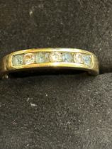 9ct Gold ring set with aquamarine & cz stones Size