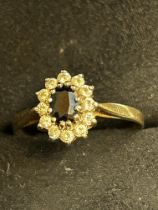 9ct Gold ring set with sapphires & cz stones Size