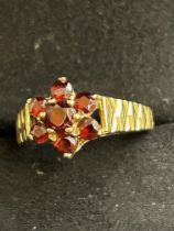 9ct Gold garnet cluster ring Size M 3.1g