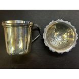 Silver cup (small dint) and a silver sifter (no ha