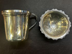 Silver cup (small dint) and a silver sifter (no ha