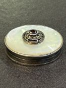 Silver pill box inlaid with mother of pearl