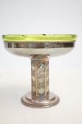 Early 20th century plated pedestal dish with green