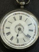 Silver victorian fob watch with key