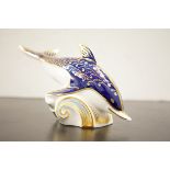 Royal crown derby blue dolphin gold stopper