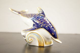 Royal crown derby blue dolphin gold stopper