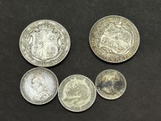 1924 & 1915 half crowns, 1934 1 shilling, 1887 coi
