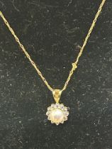 9ct Gold chain with pearl & amethyst pendant Weigh