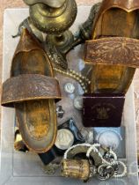 French clogs, costume jewellery, coins & others