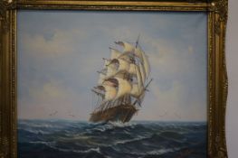 Oil on canvas ship scene signed Ambrose