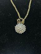 9ct Gold necklace & diamond cluster pendant