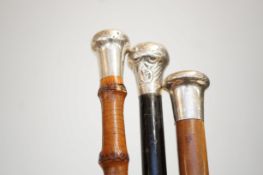 3x Silver topped walking canes