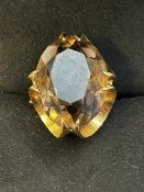 Large 9ct gold dress ring set with smokey quartz W