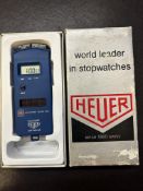 Heuer microsplit 200 solar stop watch with box and