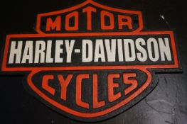 Cast iron Harley Davidson cycles sign