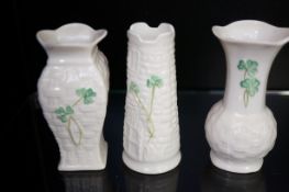 3x Small belleek vases