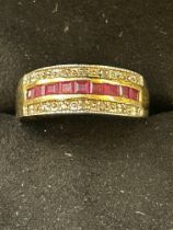 9ct Gold rubies & diamonds Size Q 2.1g