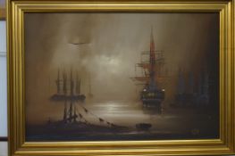 Barry Hilton framed oil on canvas boat yard scene,