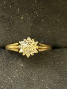 9ct Gold diamond cluster ring Size M 2.1g