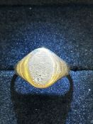 9ct Gold signet ring set with small diamond Size R
