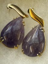 Boxed pair of amethyst drop earrings